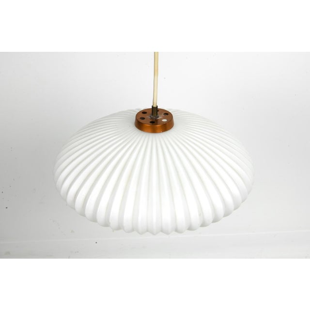 Louis Kalff 1970s Louis Kalff for Philips Ribbed Glass & Copper Pendant For Sale - Image 4 of 7