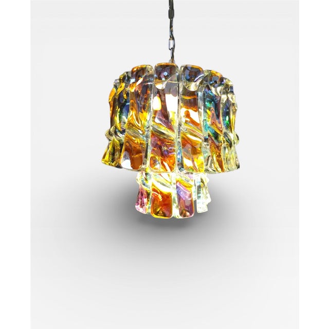 Metal 1960s Unique Italian Iridescent Murano Glass Chandelier by Vistosi For Sale - Image 7 of 8