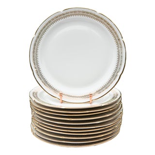 Porcelain Flat Plates with Gilt Details from Limoges, 1960s, Set of 12 For Sale