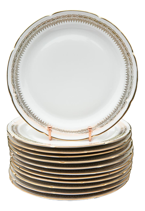 Porcelain Flat Plates with Gilt Details from Limoges, 1960s, Set of 12