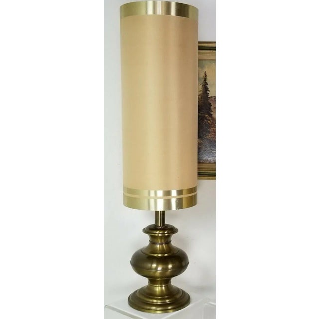 Large 61" Vintage Mid Century Modern Floor or Table Lamp With Brass Wrapped Shade For Sale - Image 10 of 10