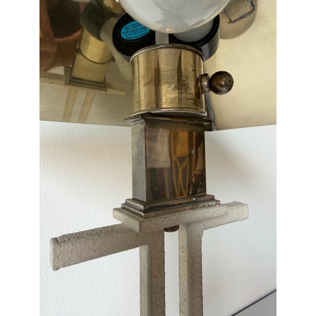 1980’s Postmodern Geometric Mixed Metal Table Lamp With Textured Shade For Sale - Image 10 of 12
