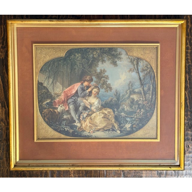Wood Vintage François Boucher “Spring” Print in Ornate Gilt Wood Frame For Sale - Image 7 of 13