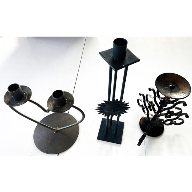 2000 - 2009 Vintage Metalwork Candlesticks, 1950s, Set of 3 For Sale - Image 5 of 9