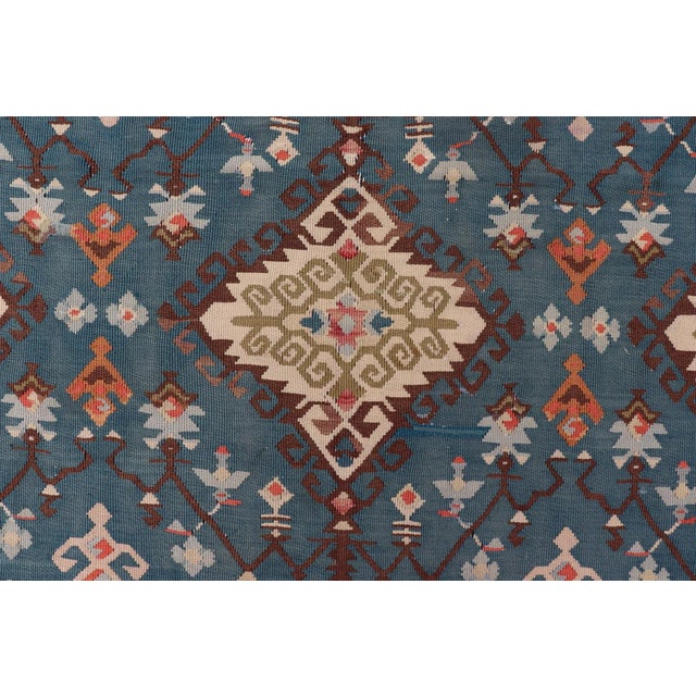 Vintage Turkish Kilim Rug in Blue, Coral, Ivory, and Olive 5'7 X 14'2 For Sale - Image 9 of 13