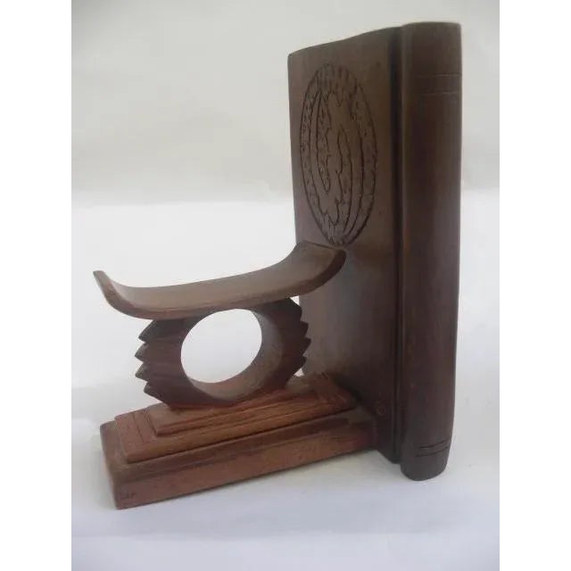 Mid Cenury Hand-Carved Ashanti Stool Bookends, Pair For Sale In Los Angeles - Image 6 of 7