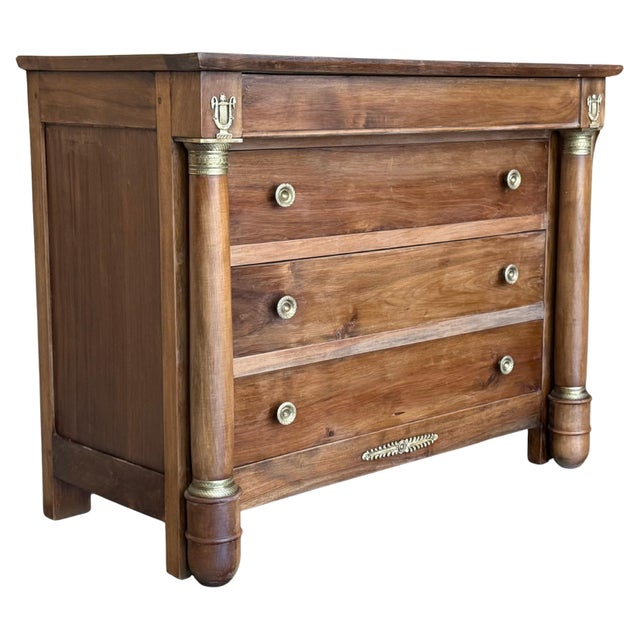 1830s French Empire Walnut Chest with Four Drawers and Gilded Edges, Commode For Sale - Image 15 of 18