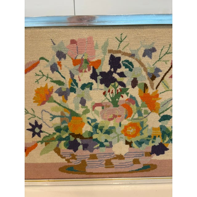 Vintage Framed Needlepoint Floral Still Life Wall Art Mid Century Modern Bouquet Textile For Sale In Miami - Image 6 of 10