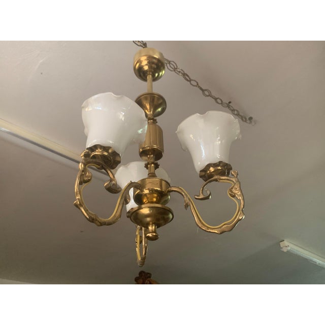 Small Three-Arm Chandelier in Brass and Glass, 1970s For Sale - Image 15 of 18