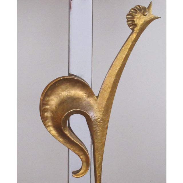 1950s 1950s Maison Charles (Attr.) Gilt-Bronze and Chrome Rooster Lamp For Sale - Image 5 of 6