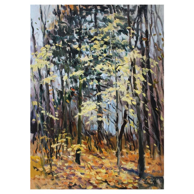 Edgars Vinters, Autumn Foliage, 1990, Oil on Cardboard For Sale