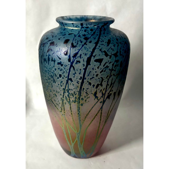 1990s Peet Robison Signed Iridescent Sunset Landscape Art Glass Vase For Sale In New York - Image 6 of 8