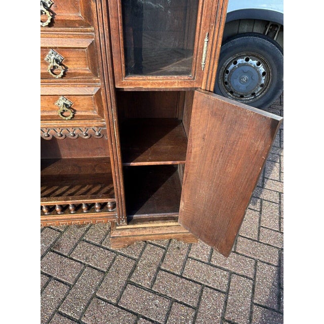 French Arts & Crafts Walnut Bookcase with Fitted Shelves and Drawers For Sale - Image 11 of 17