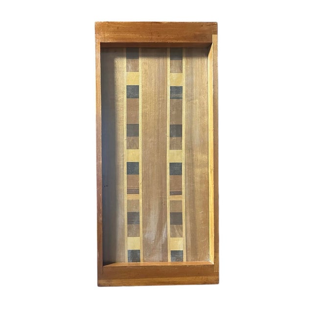 Brown 1960s Danish Modern Wood Inlay, Tile Design Acrylic Covered Base For Sale - Image 8 of 10