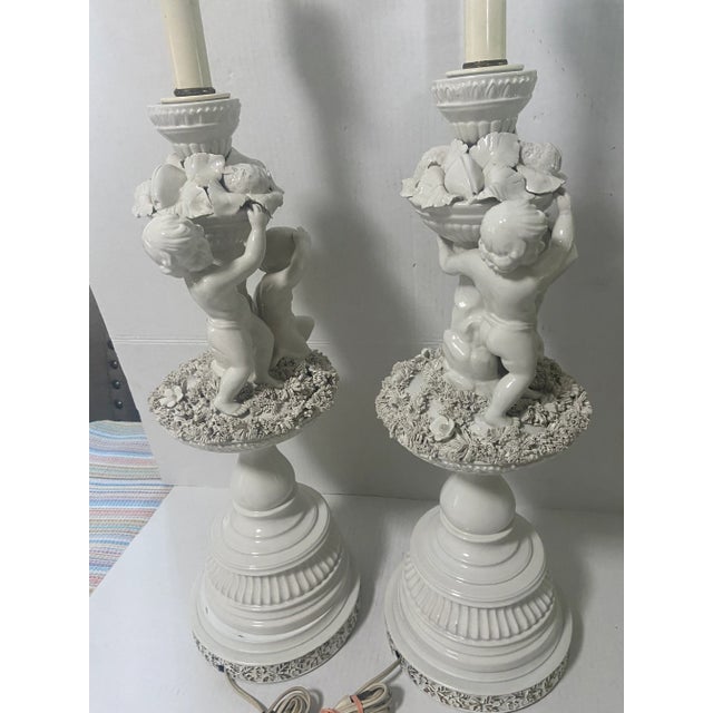French Neoclassical Blanc-De-Chine Porcelain Cherub Style Lamp a Pair For Sale - Image 11 of 12