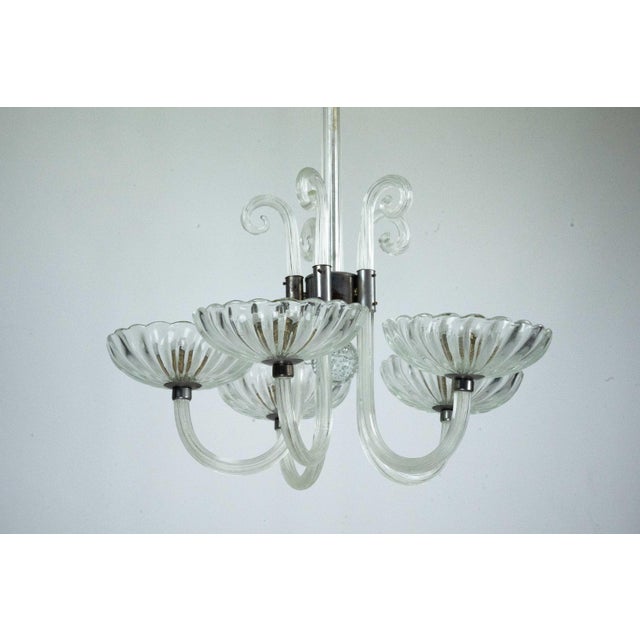Art Deco Italian Murano Glass Five-Arm Chandelier from Seguso, 1940s For Sale - Image 6 of 16