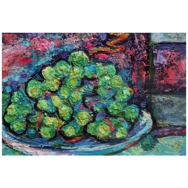 Mid-Century Modern Fauvist Grapes and Bananas, Mid Century Modern Impasto Fruit Still-Life by Virginia Sevier Rogers For Sale - Image 3 of 4