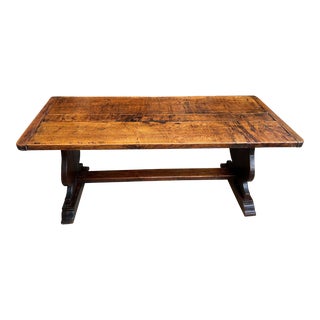 Antique French Farm Table Dining Trestle Desk Oak 6 Ft Farmhouse 18th Century For Sale