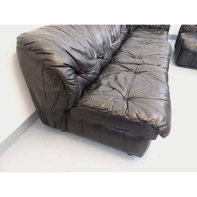 1970s Vintage Corner Sofa in Black Leather with Integrated Bed, 1970s, Set of 3 For Sale - Image 5 of 18