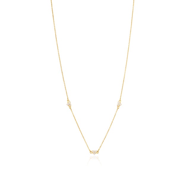 Metal Minimalist Diamond Heart Station Necklace in 14k Yellow Gold Layering Jewelry For Sale - Image 7 of 16
