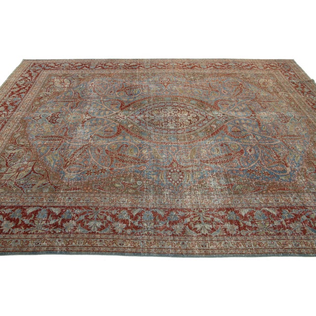 Textile 1910s Antique Persian Tabriz Wool Rug With Classic Medallion Design in Blue For Sale - Image 7 of 11