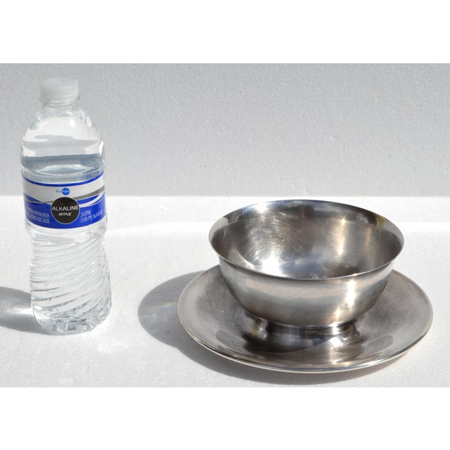 1950s Wallace Silver Plate Serving Bowl Attached Saucer Mid-Century Modern Tableware For Sale In Miami - Image 6 of 13