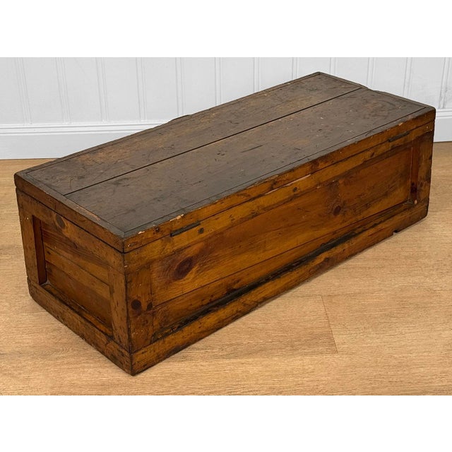 Early 20th Century Antique Large Primitive Farmhouse Pine Storage Tool Chest For Sale - Image 5 of 14