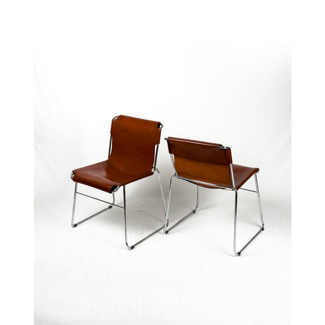 Mid-Century Modern Vintage Italian Chrome and Leather Chairs, 1970s, Set of 4 For Sale - Image 3 of 10