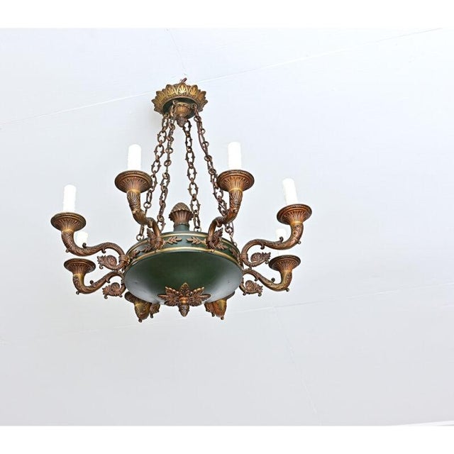 Vintage French Empire Style Gilt Bronze & Tole Flush-Mount For Sale In Baton Rouge - Image 6 of 13