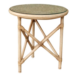 McGuire Style Rattan Side Table For Sale
