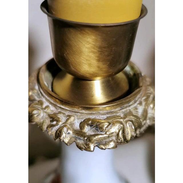 White Napoleon III Style French Hand Painted Opaline Glass Oil Lamps - a Pair For Sale - Image 8 of 13