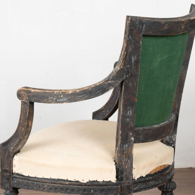 Pair 19th Century Swedish Gustavian Black Painted Carved Armchairs For Sale - Image 14 of 16