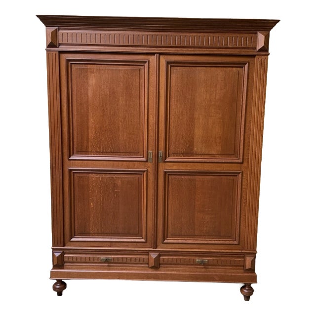 Antique Art Nouveau Wardrobe in Oak, 1900 For Sale