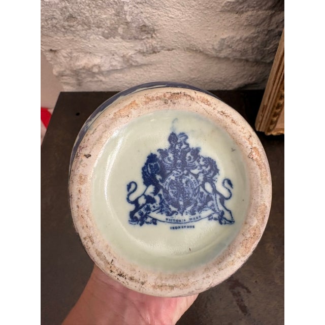Blue Mid 20th Century Victoria Ware Ironstone Pitcher, Flow Blue Continental Landscape Scene For Sale - Image 8 of 8