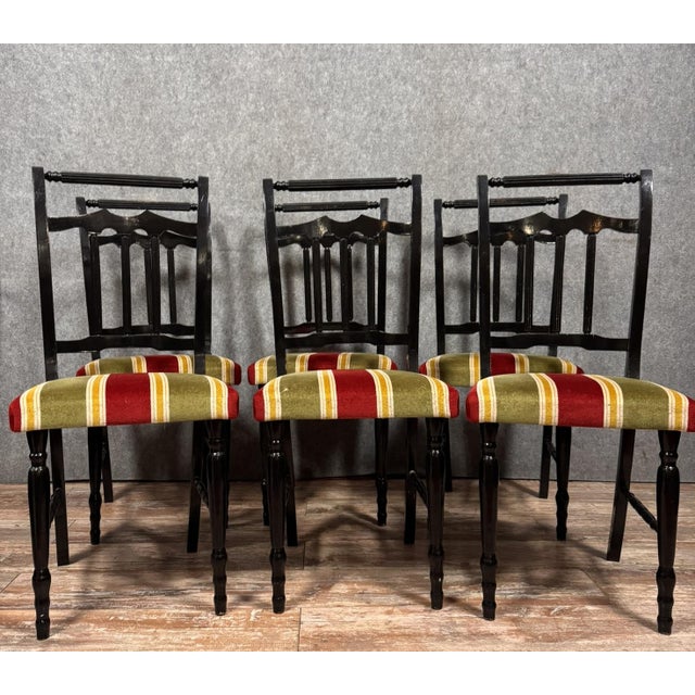 Black Vintage Chairs in Black Lacquered Wood, 1970s, Set of 6 For Sale - Image 8 of 9