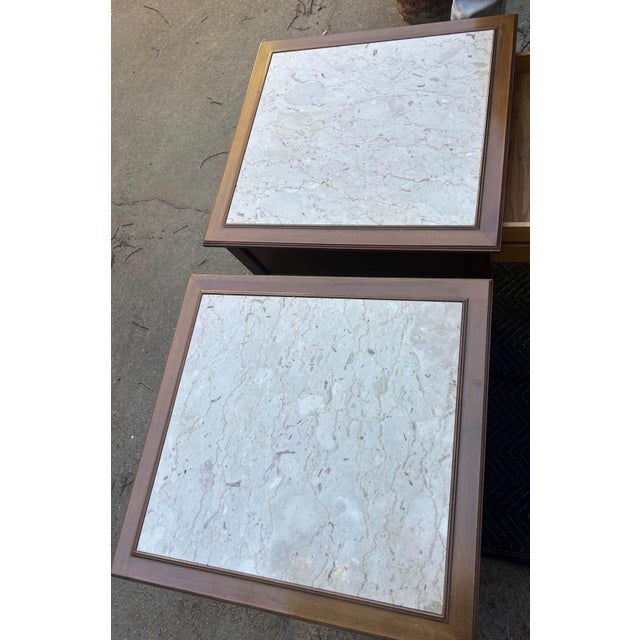 Pair Vintage Travertine Top Hekman End Tables/Nightstands For Sale In Sacramento - Image 6 of 7