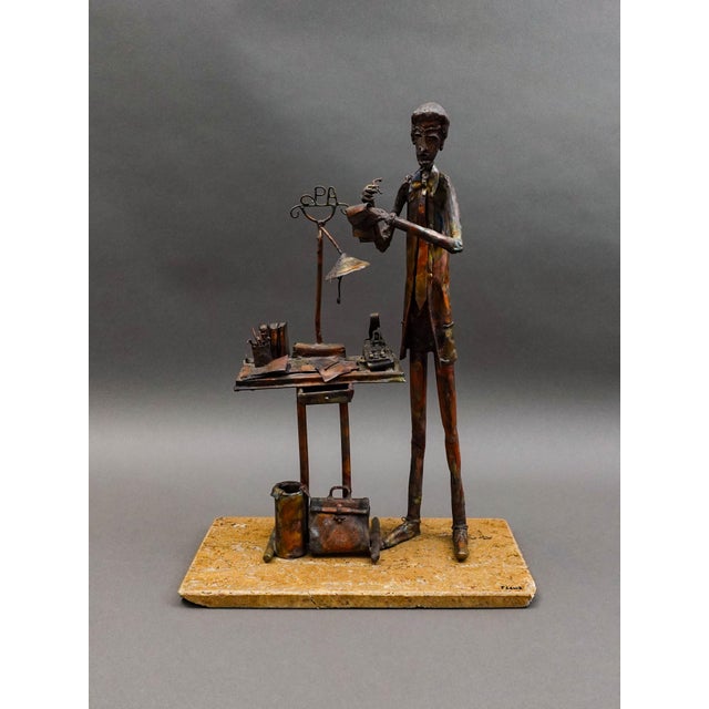 Mid-Century Modern Jim Lewk Signed Brutalist Cpa Copper Art Sculpture with Marble Base For Sale - Image 3 of 12