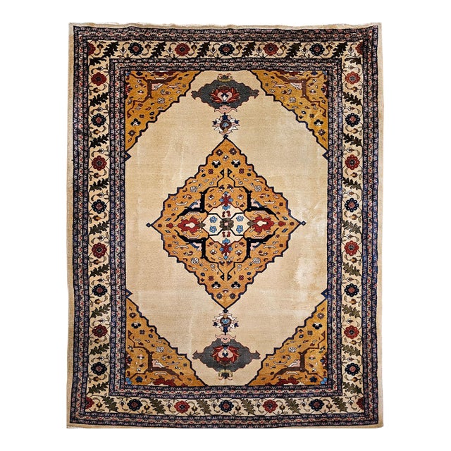 Vintage Indian Agra Carpet, Handwoven Wool Pile, Open Field Design, 8' x 11' For Sale