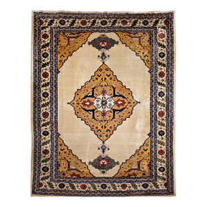 Vintage Indian Agra Carpet, Handwoven Wool Pile, Open Field Design, 8' x 11'