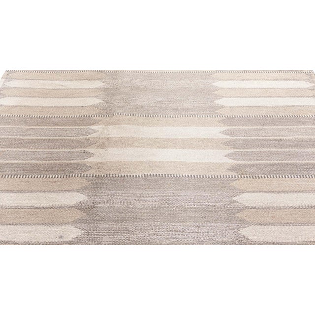 Doris Leslie Blau Swedish Mid-Century Striped Beige Flatweave Rug Double Sided For Sale - Image 4 of 9