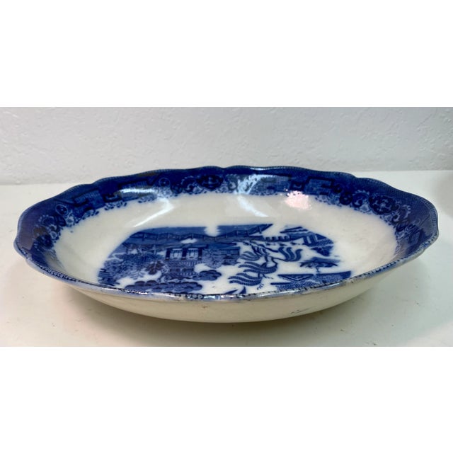 Blue Antique Blue Willow Oval Serving Bowl Made in England. For Sale - Image 8 of 10