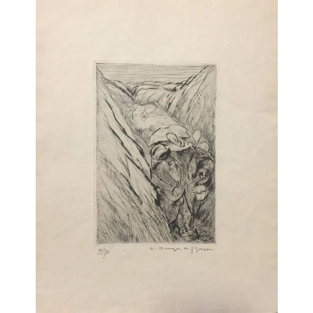 Le Blessé dans la Tranchée (variante 1) - Original Etching and Drypoint 1919 For Sale
