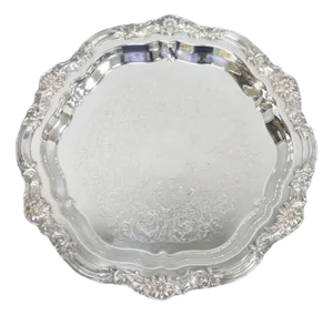 Vintage Fb Rogers 7734 Silver Plated Scalloped Round Salver Serving Platter Tray