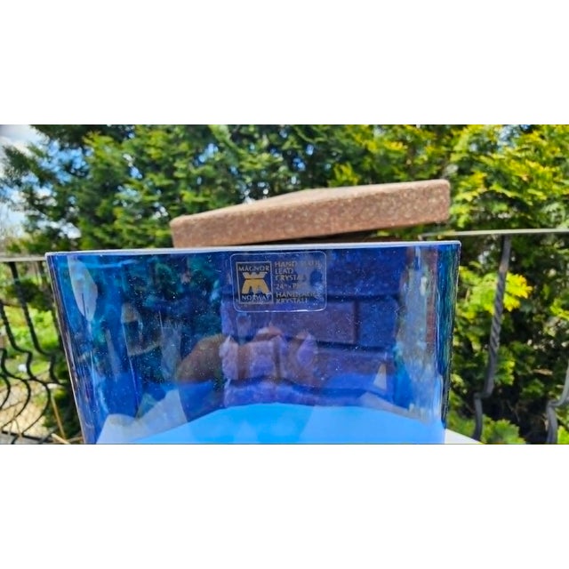Cobalt blue glass vase, hand made, Magnor Norway, vintage, dimensions: height 26.3 cm, width 14.3 cm, depth 9.5 cm.