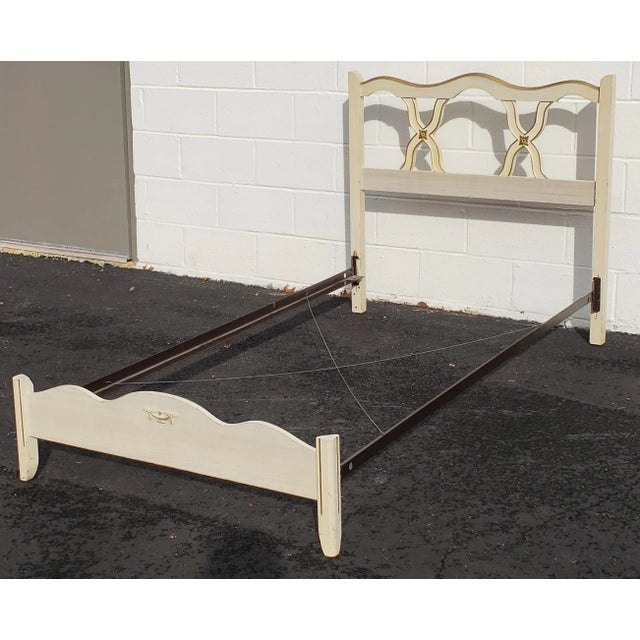 Antique White Pair of Mid-Century French Country Twin Size Bedframes and Bedside Chest Set For Sale - Image 8 of 13