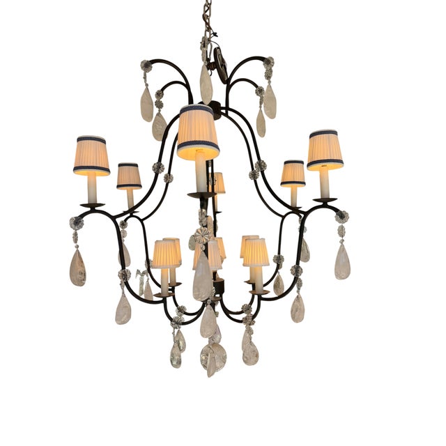 Italian Italian Wrought Iron & Rock Crystal Chandelier - 1 of 2 Available For Sale - Image 3 of 8