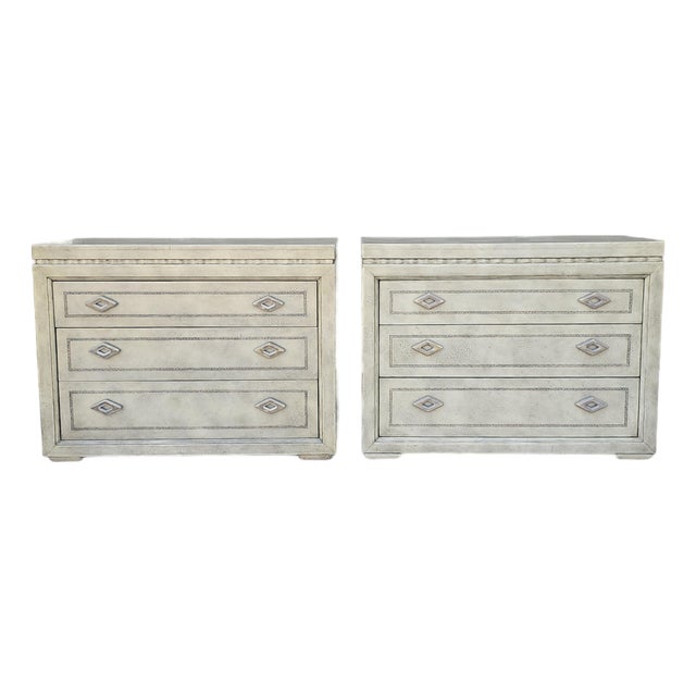 Large Pair of Labeled 1980s Maitland-Smith Faux Shagreen Bachelor's Chests | 42.25" Wide For Sale