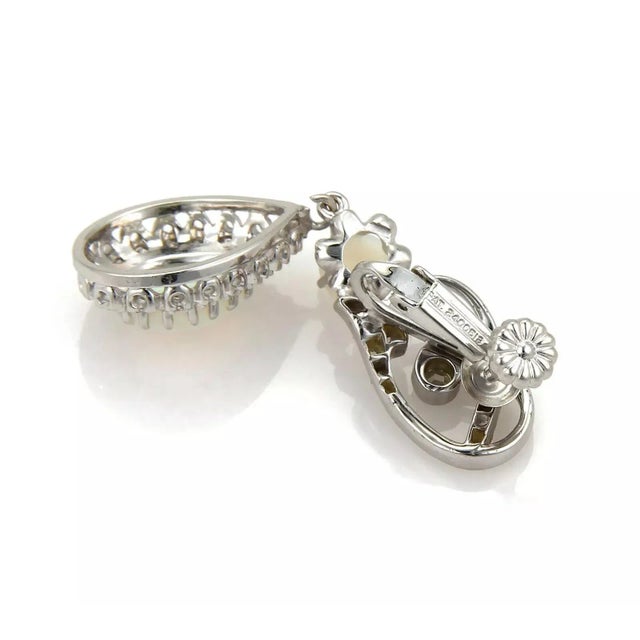 Contemporary Diamonds & Fire Opal 14k Gold Drop Dangle Clip on Earrings, 2 Pieces For Sale - Image 3 of 4