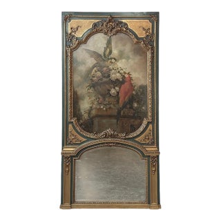 Monumental 19th Century Hand-Painted French Beaux-Arts Chateau Trumeau With Parrots For Sale