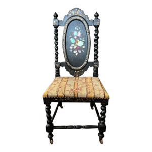 19th Century Antique Victorian Style Mother of Pearl Inlaid Twisted Leg Chair
